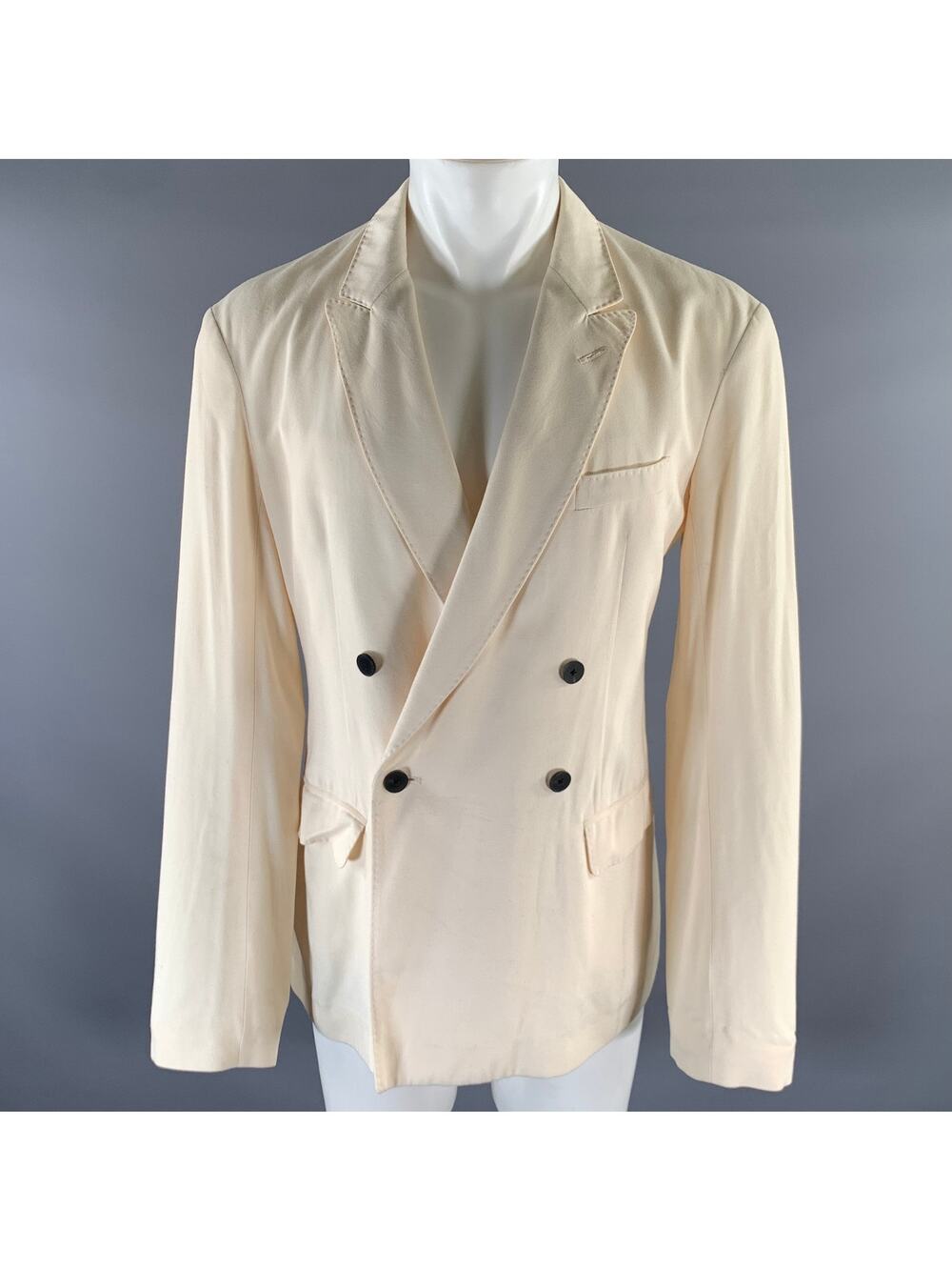 HAIDER ACKERMANN Size 44 Cream Twill Rayon Viscose Double Breasted Blazer